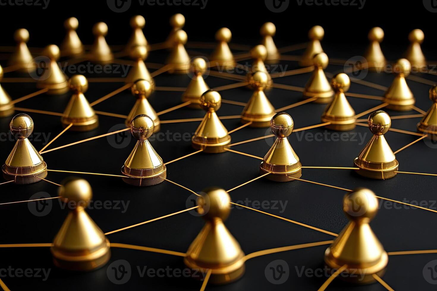 Gold figures connected by lines, network concept photo