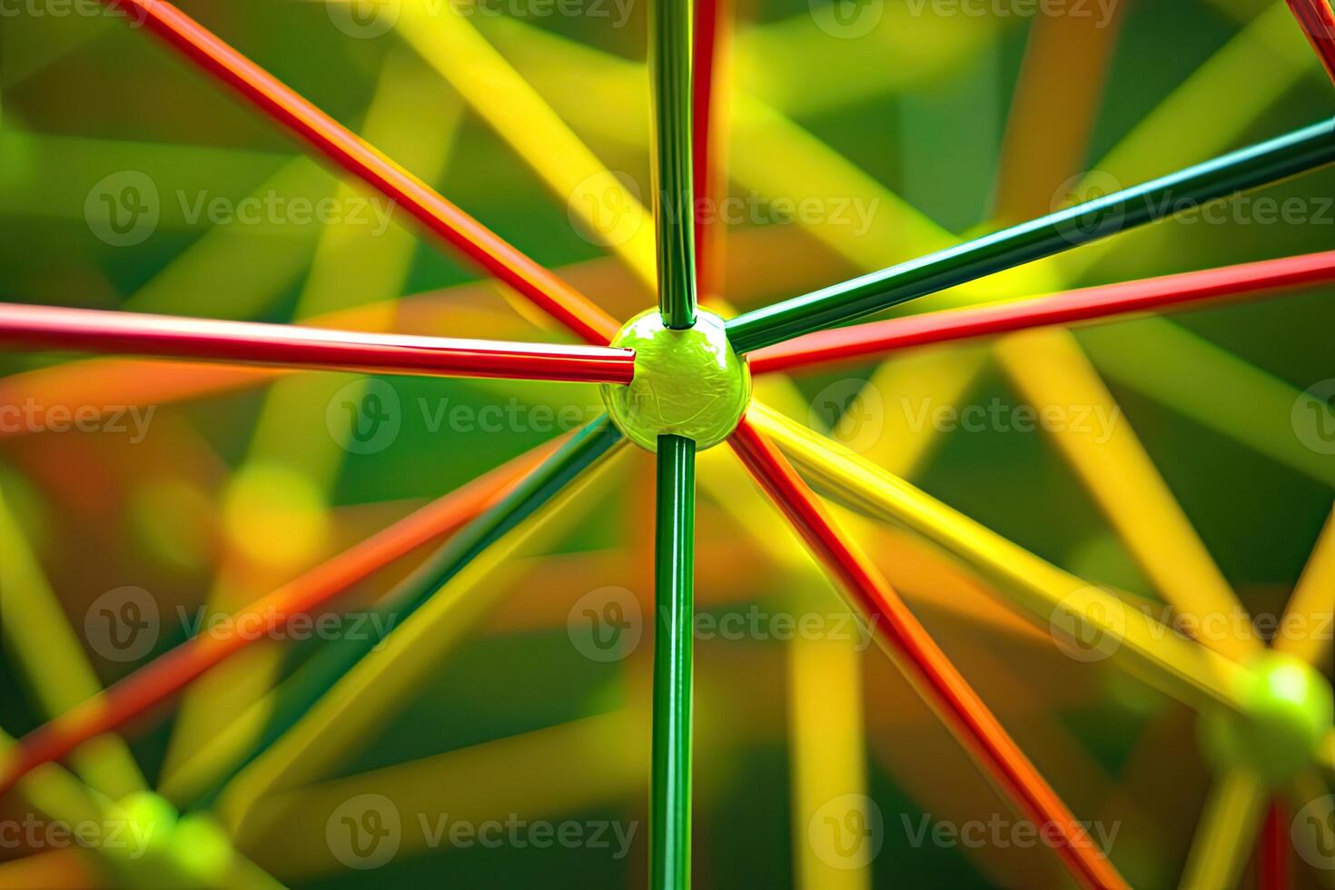 Colorful interconnected rods radiating from a central point photo