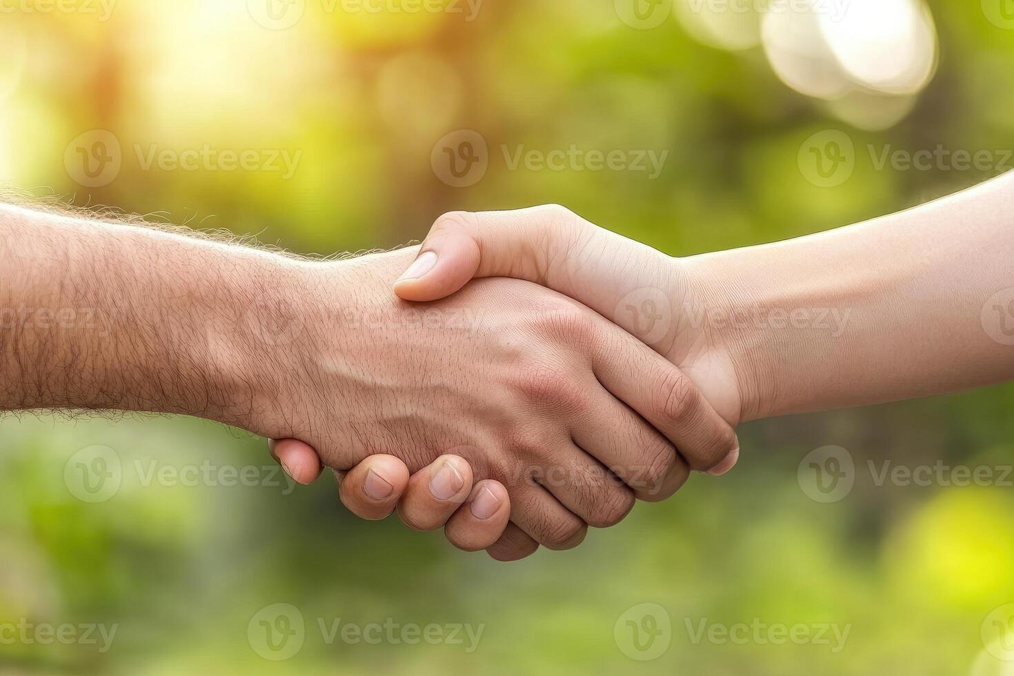 Two hands shaking in a natural setting photo
