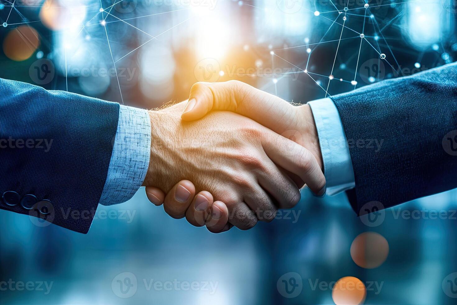 Business partnership handshake in modern digital environment photo