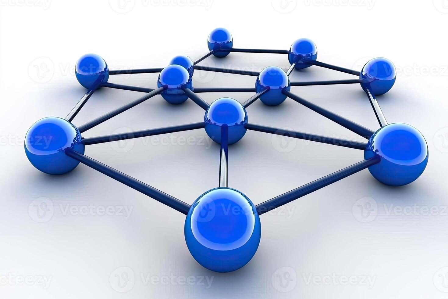 A blue network of spheres connected by a chain photo