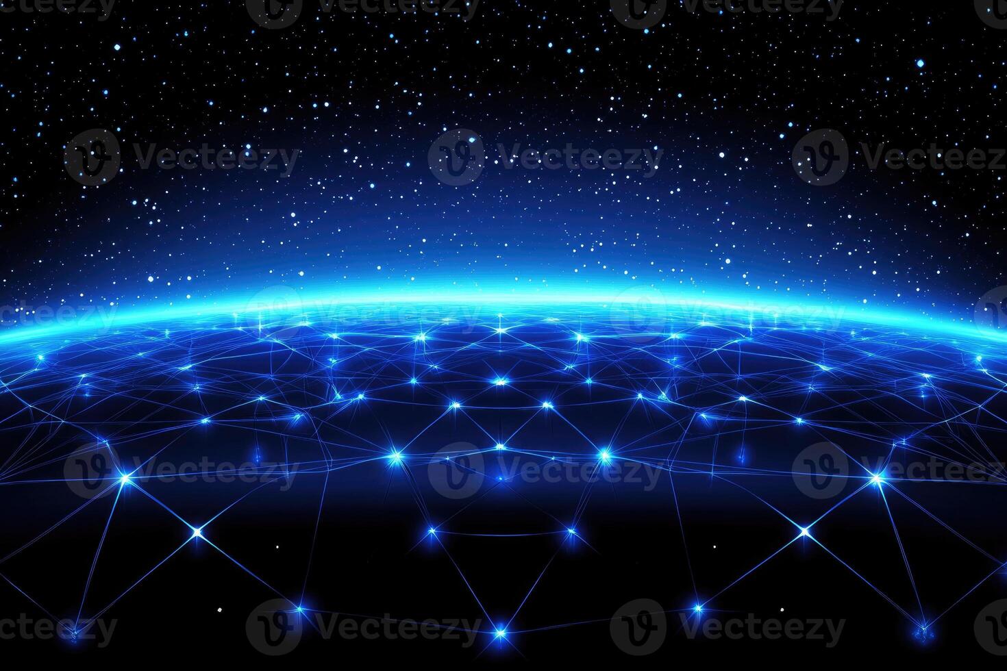 The earth is surrounded by a network of lines and stars photo