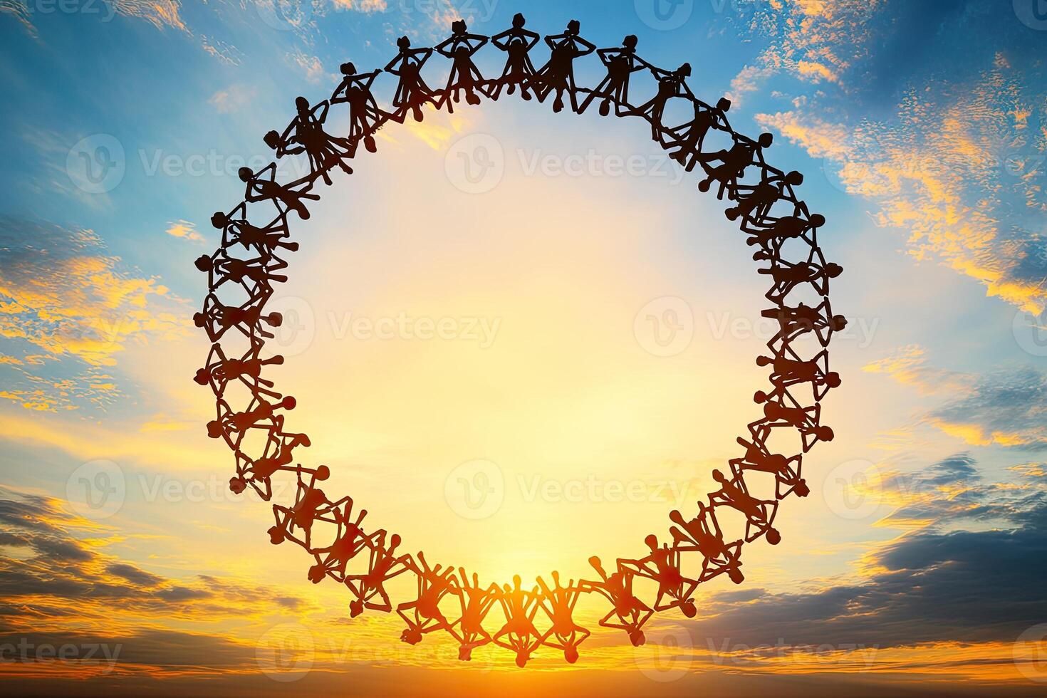 Circle of people, sunrise background photo