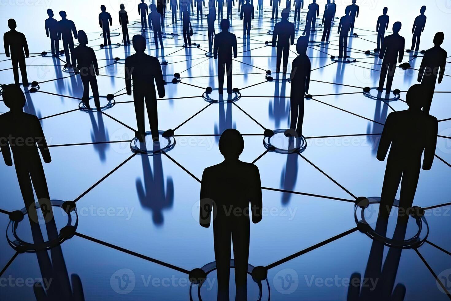 A group of people standing in a circle with a network photo