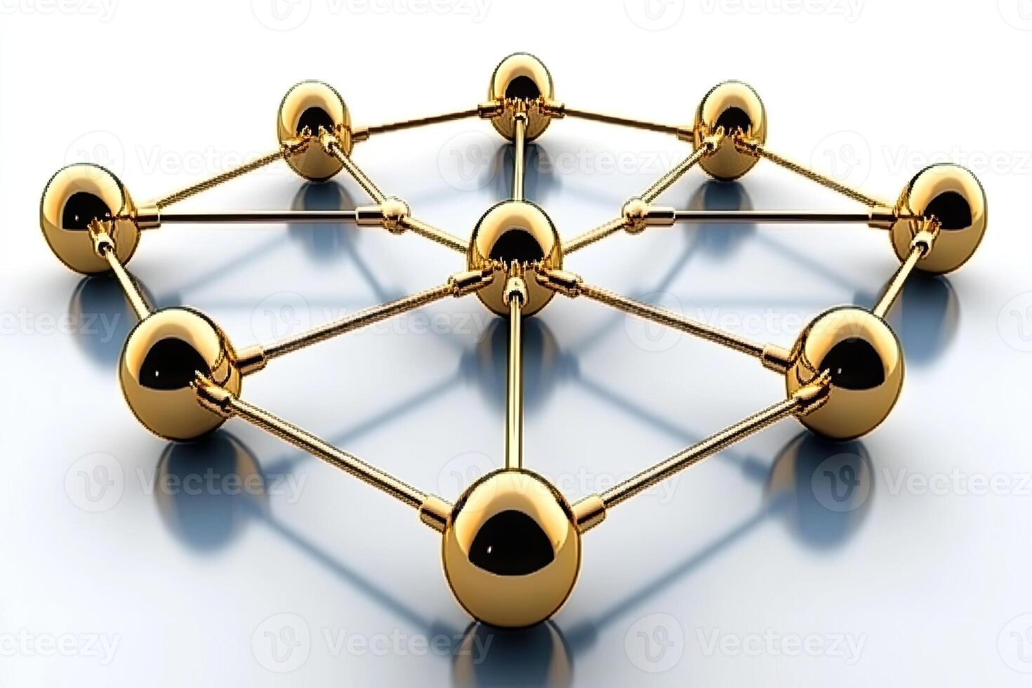 A golden network of spheres with a golden sphere in the center photo