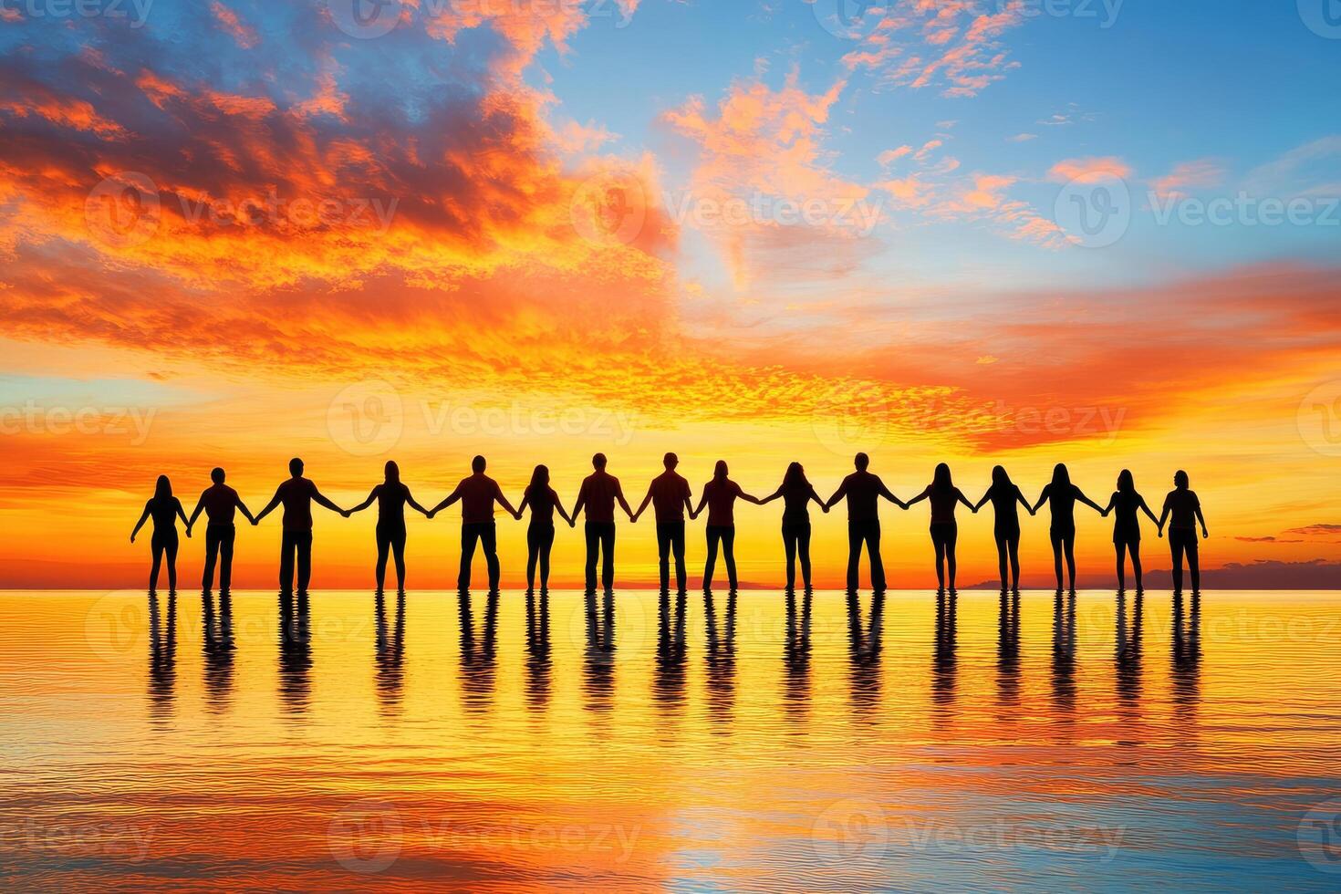A united group at sunset photo