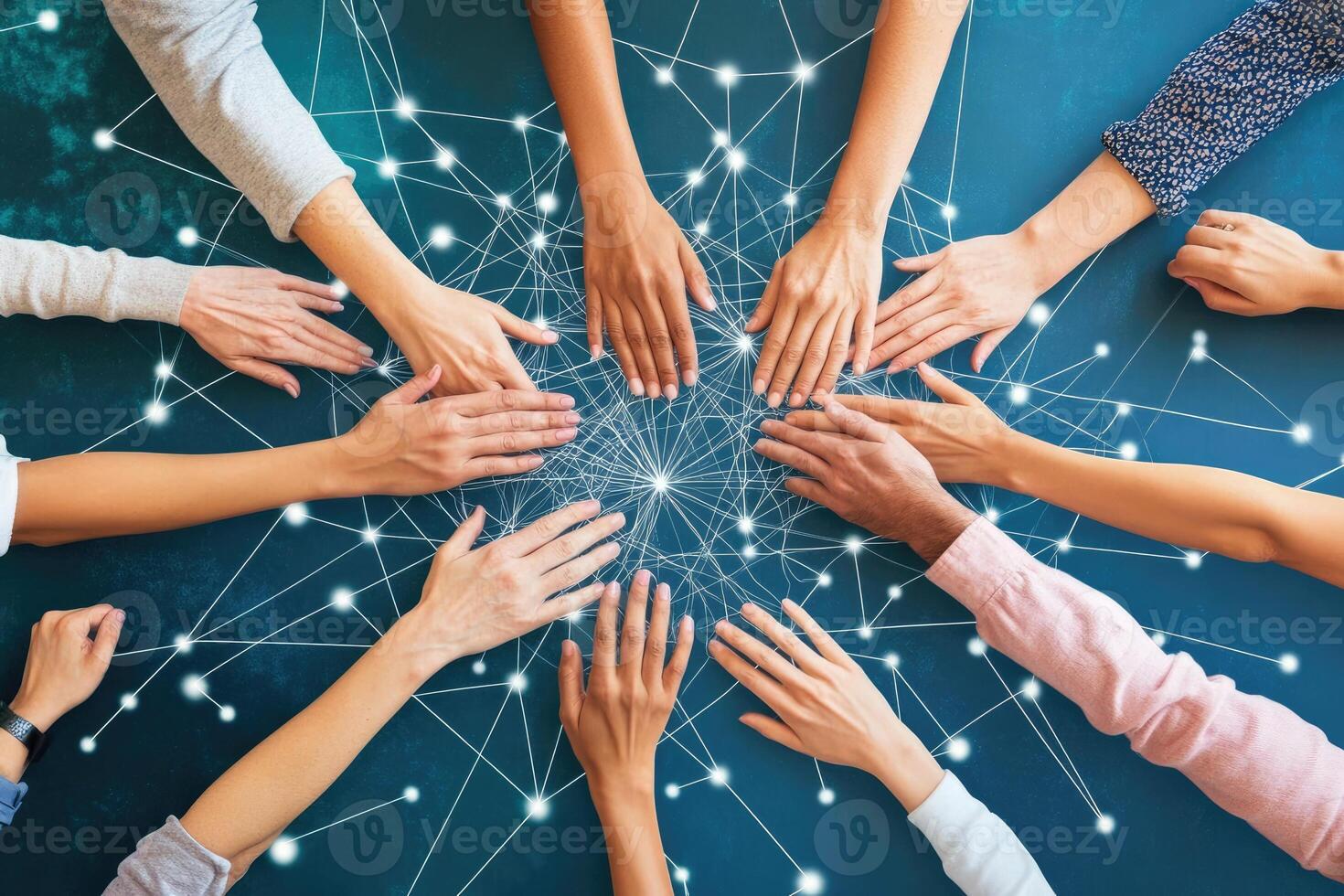 Diverse hands connected in a network photo
