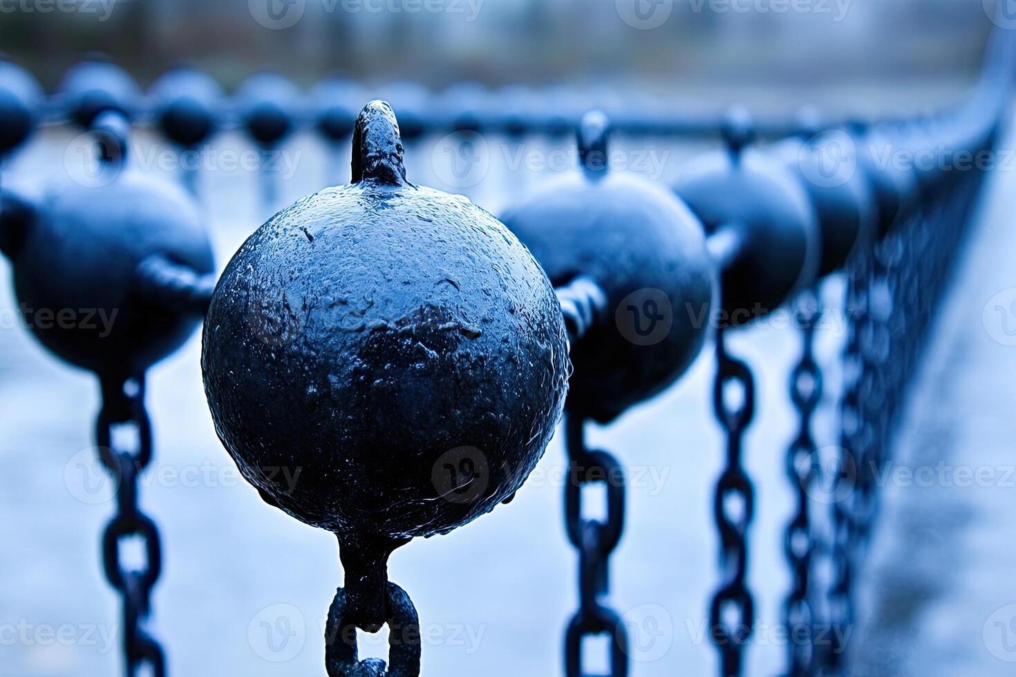 Dark metal spheres on chains photo