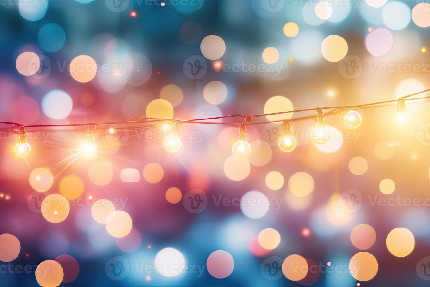 Festive string lights, bokeh effect photo