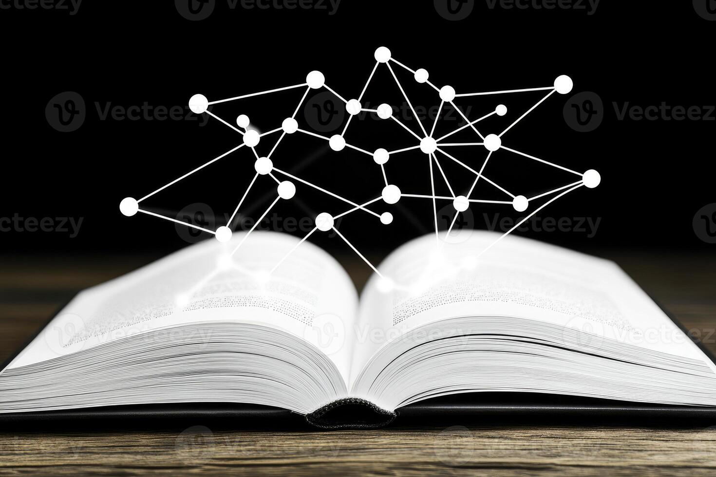 Open book with network graphic overlay photo