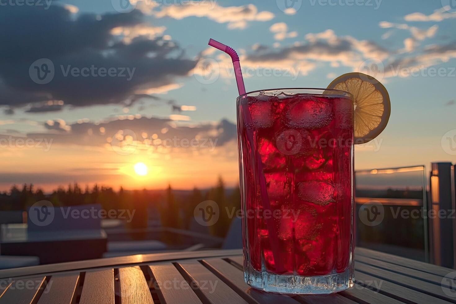 Sunset cocktail on a rooftop terrace photo