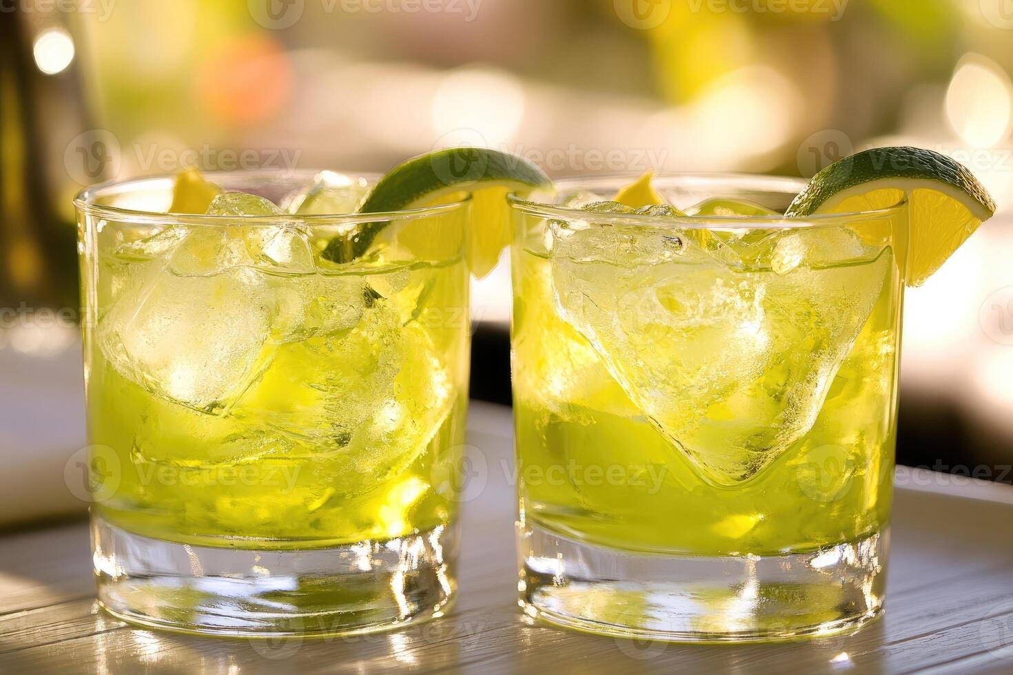 Two vibrant, icy, lime-infused cocktails photo