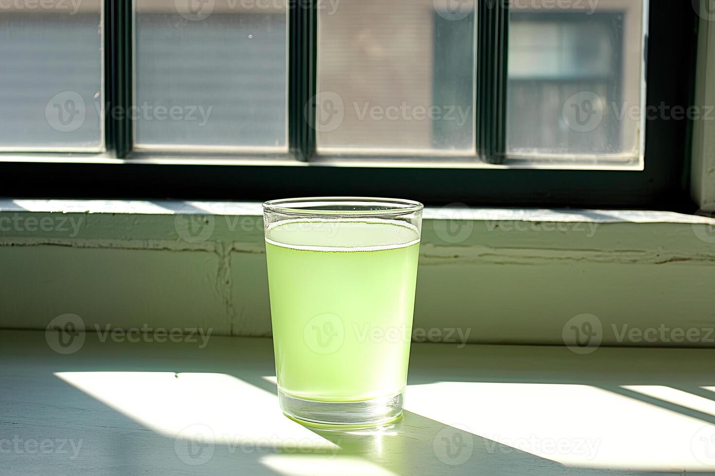 Refreshing lime drink in a glass by a window photo