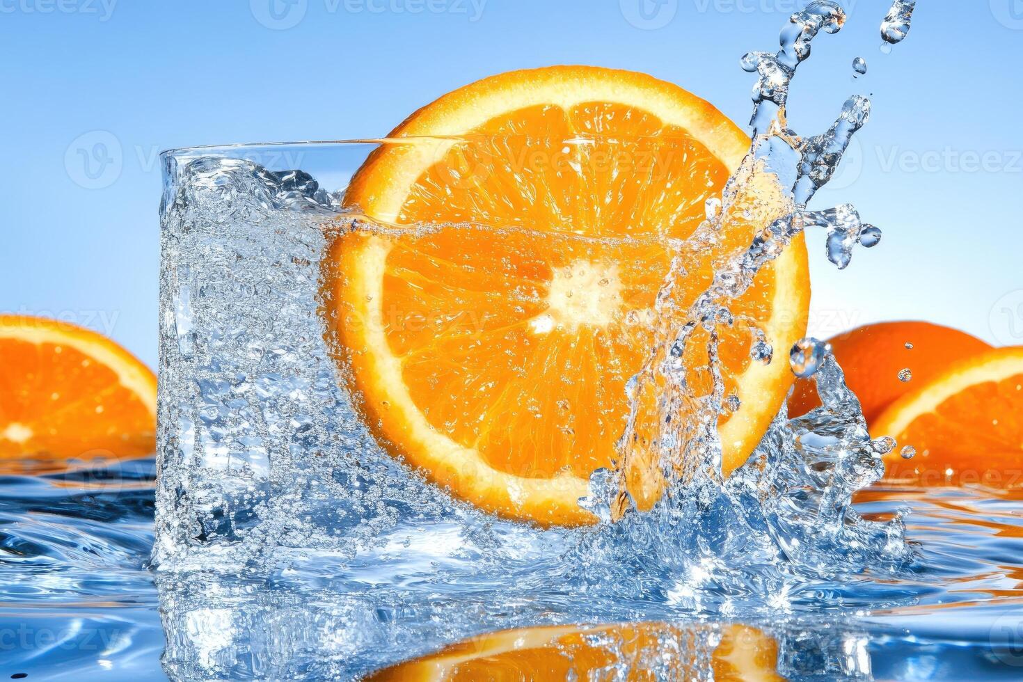 Fresh orange slice in water with splash photo