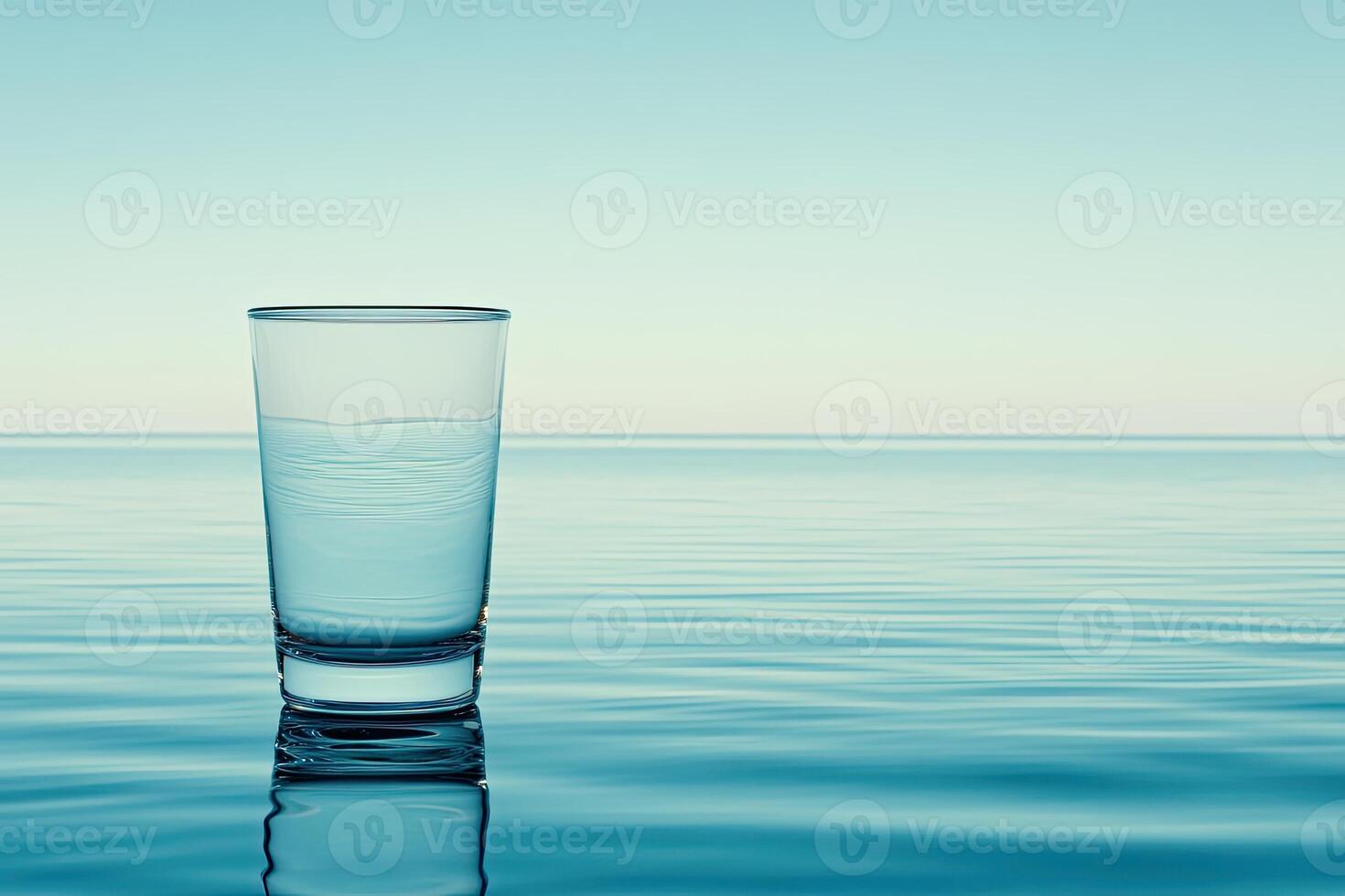 Empty glass of water on tranquil ocean photo