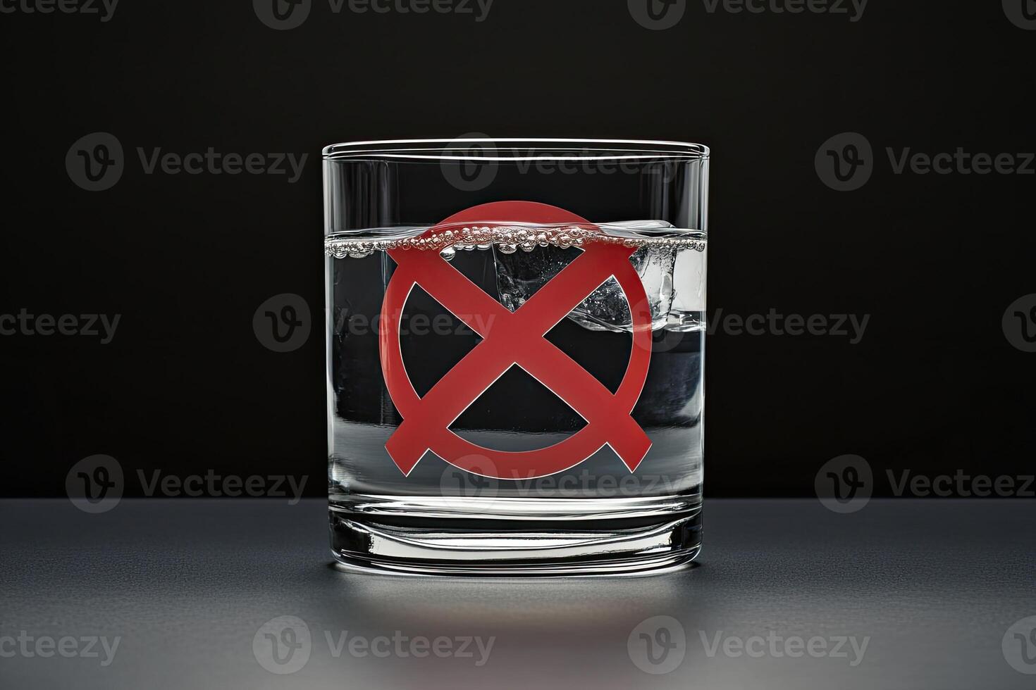 Glass of water with a red prohibition symbol photo