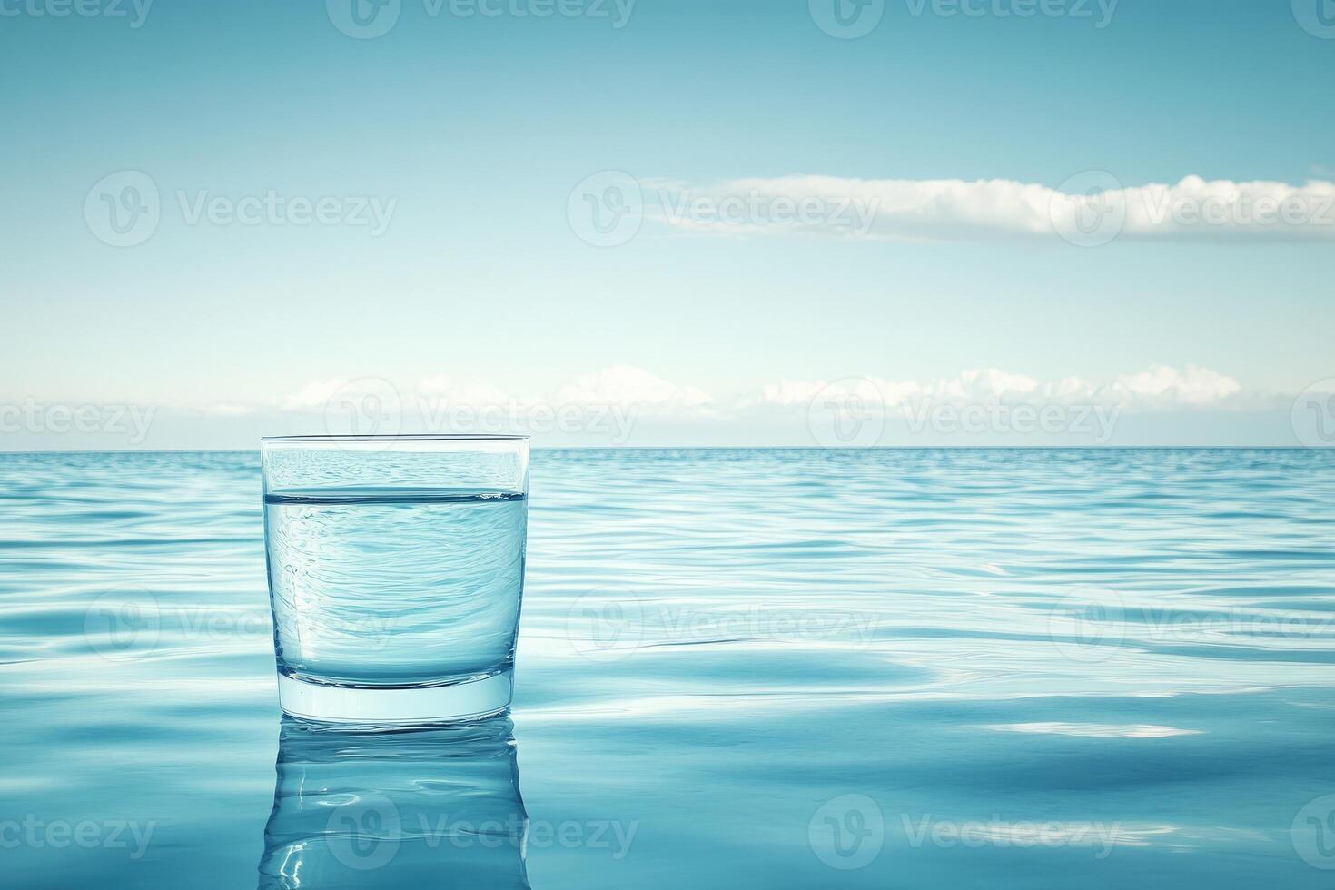 Tranquil glass of water on serene ocean photo