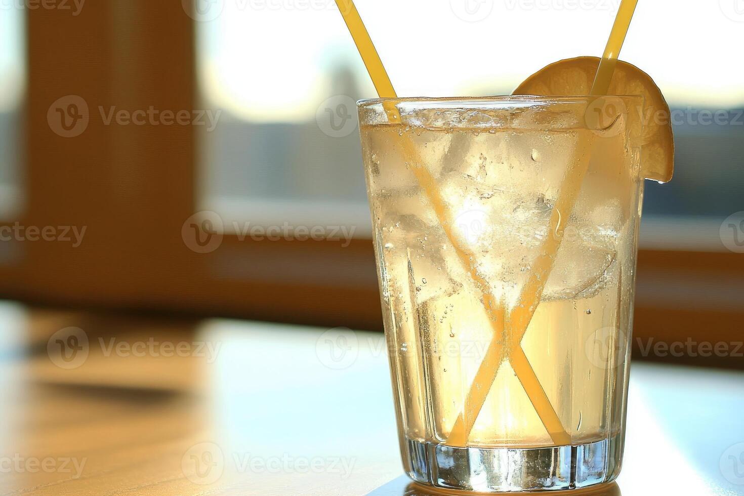 Refreshing iced drink with lemon photo
