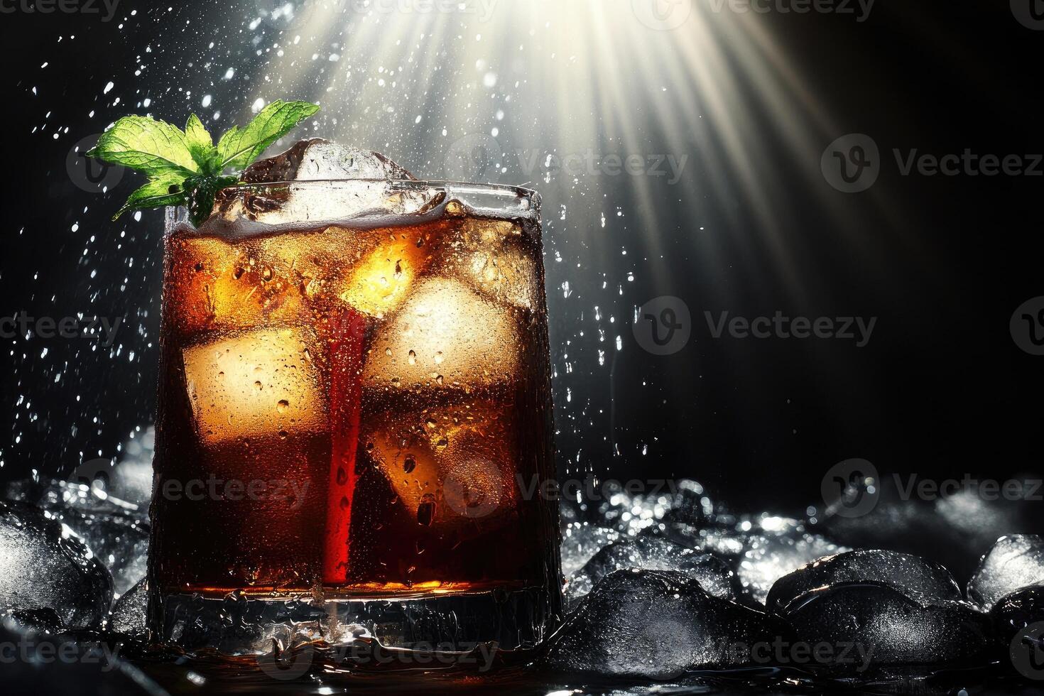 Refreshing cola drink with ice and mint photo