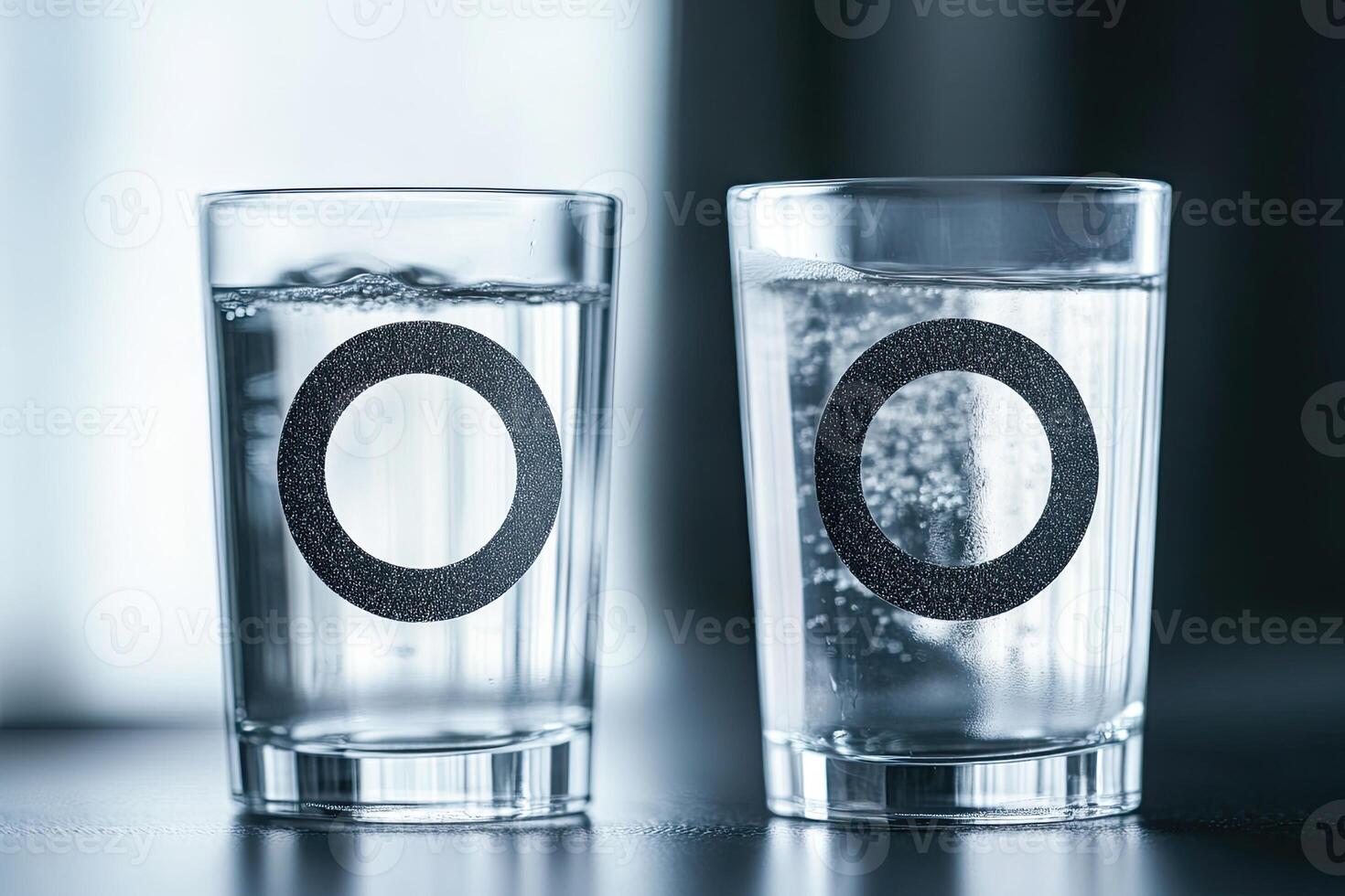Two glasses of water, one plain, one with effervescent tablets photo