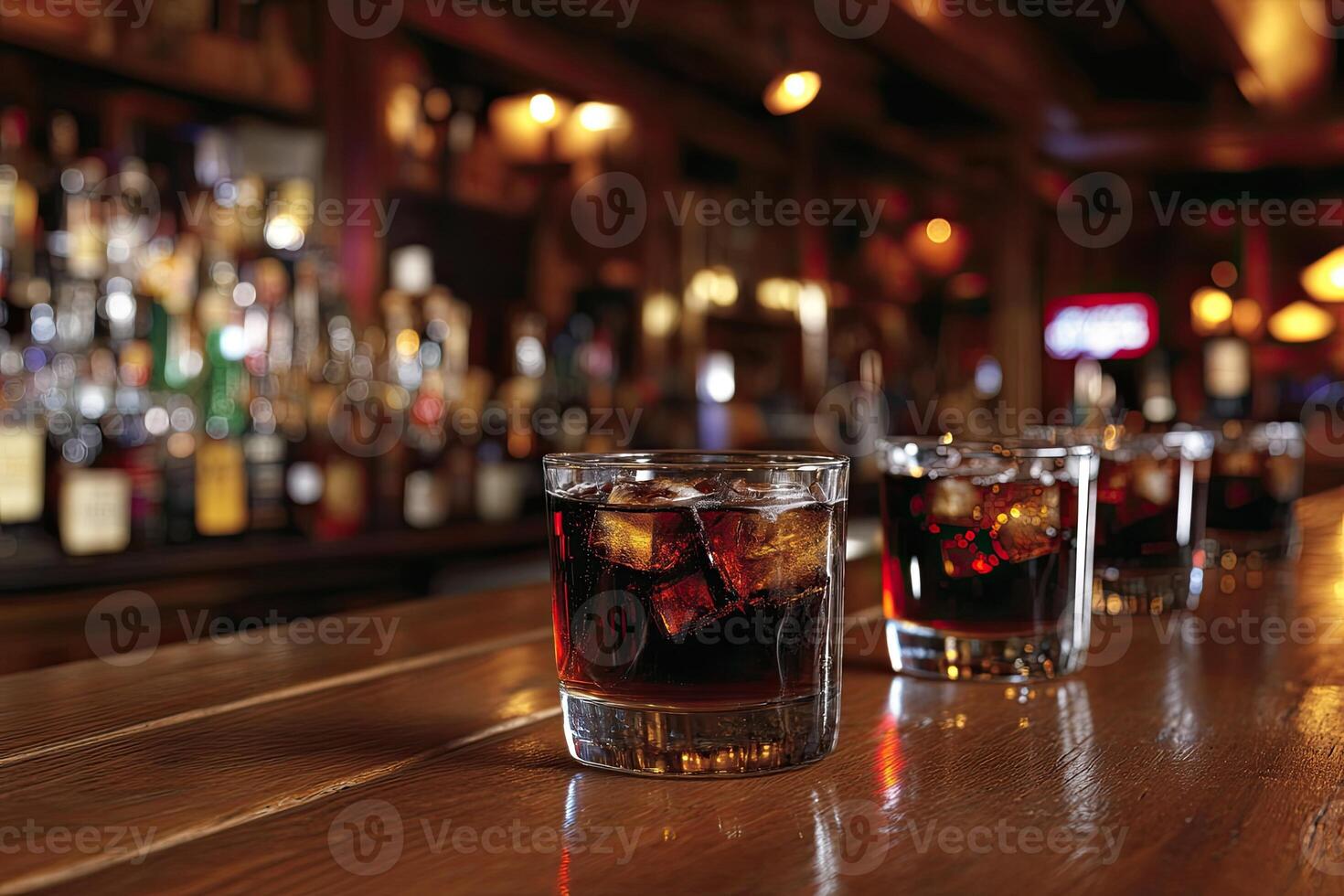 Dark drinks on a bar top photo