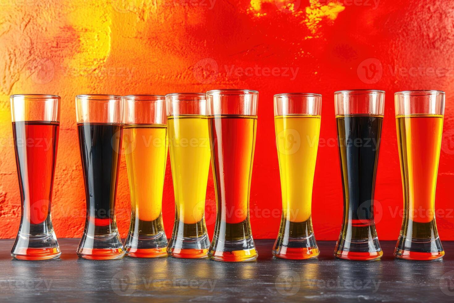 Row of assorted beers in glasses photo