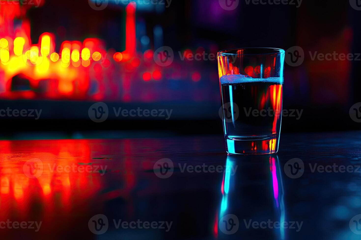 Shot glass on bar top, vibrant colors photo