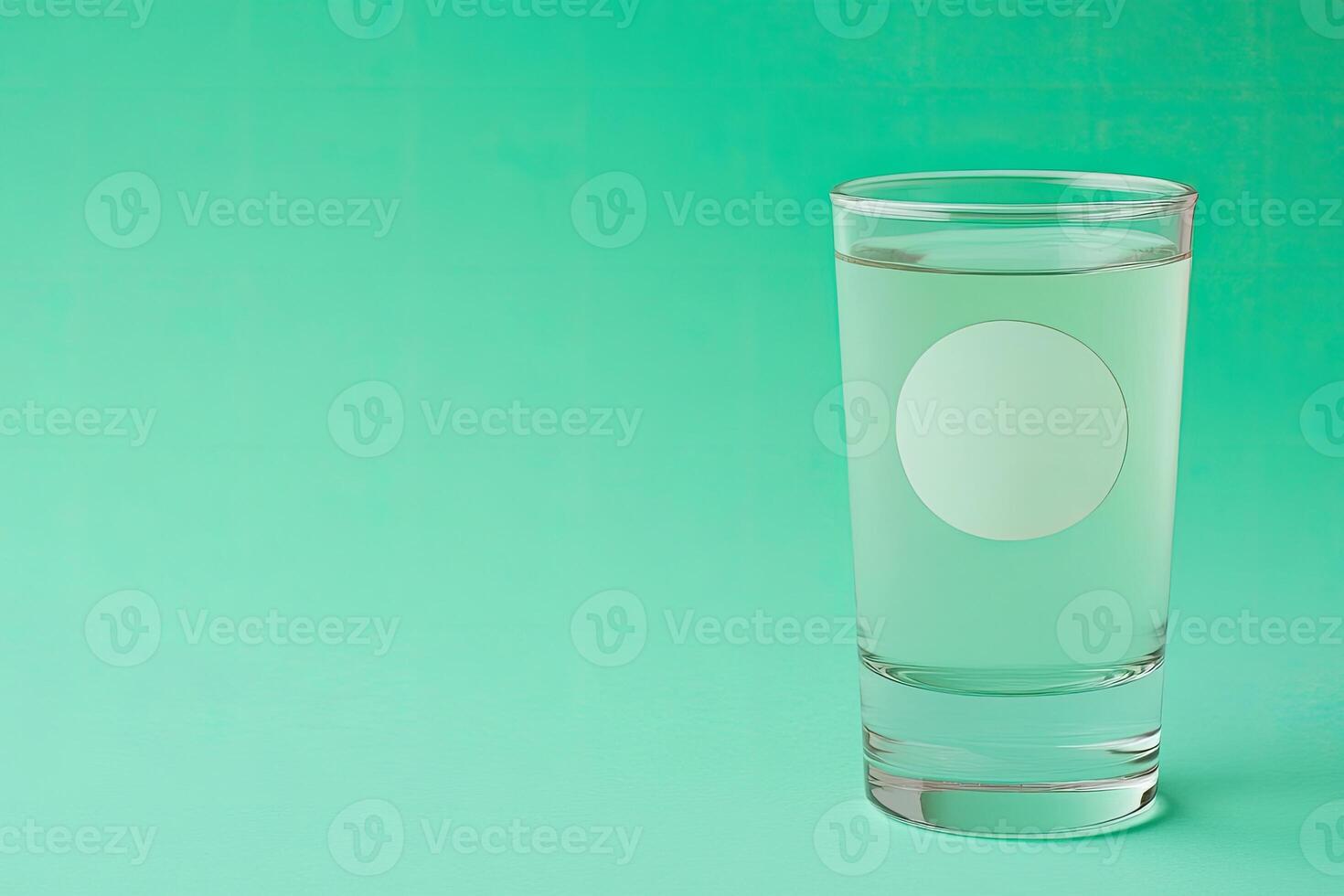 Clear shot glass filled with liquid, blank label photo