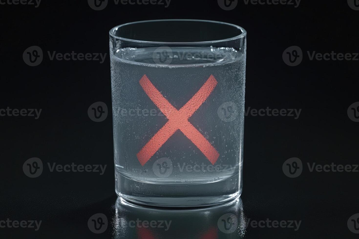 A glass of water with a red cross on it photo