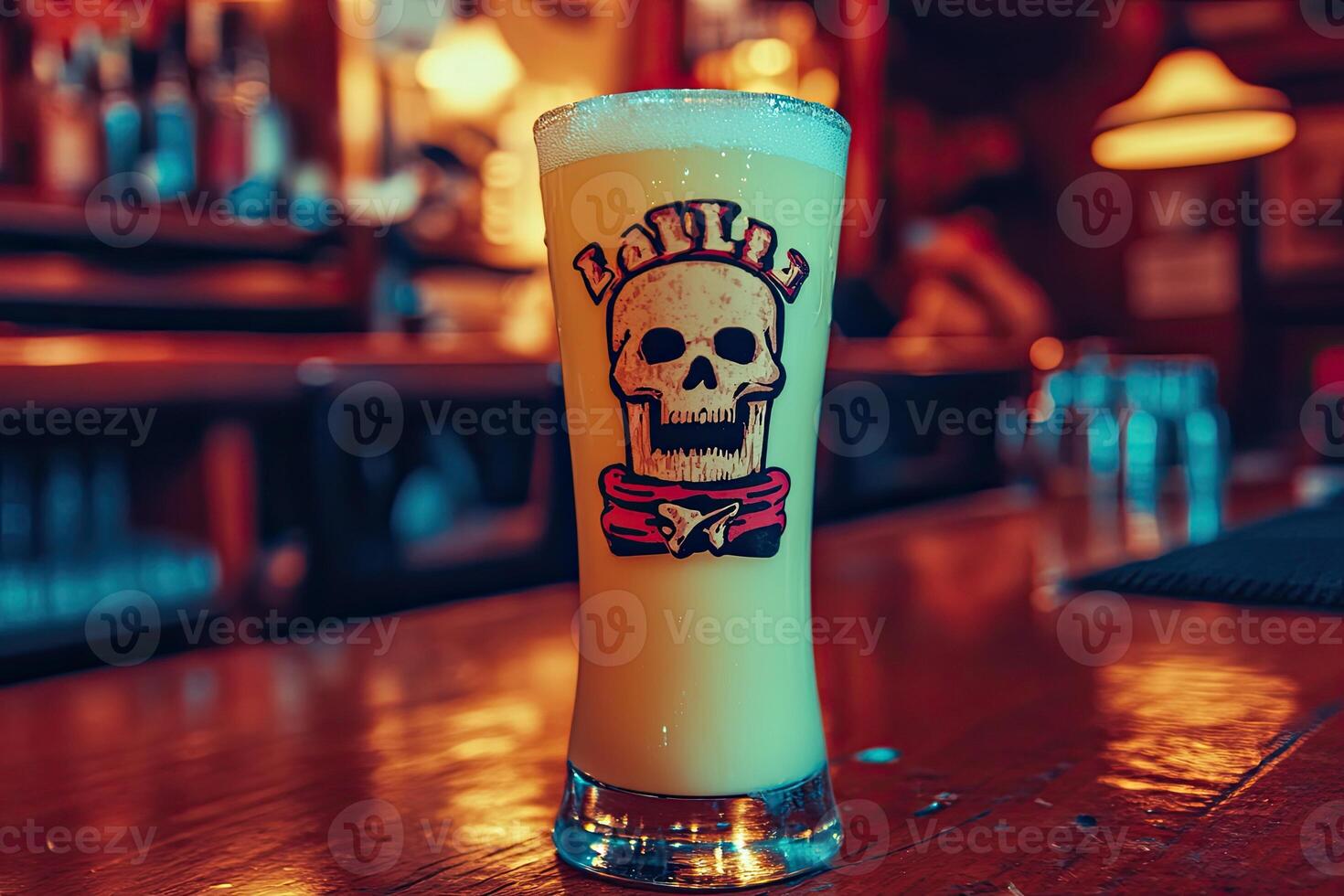 A beer with a skull on it photo