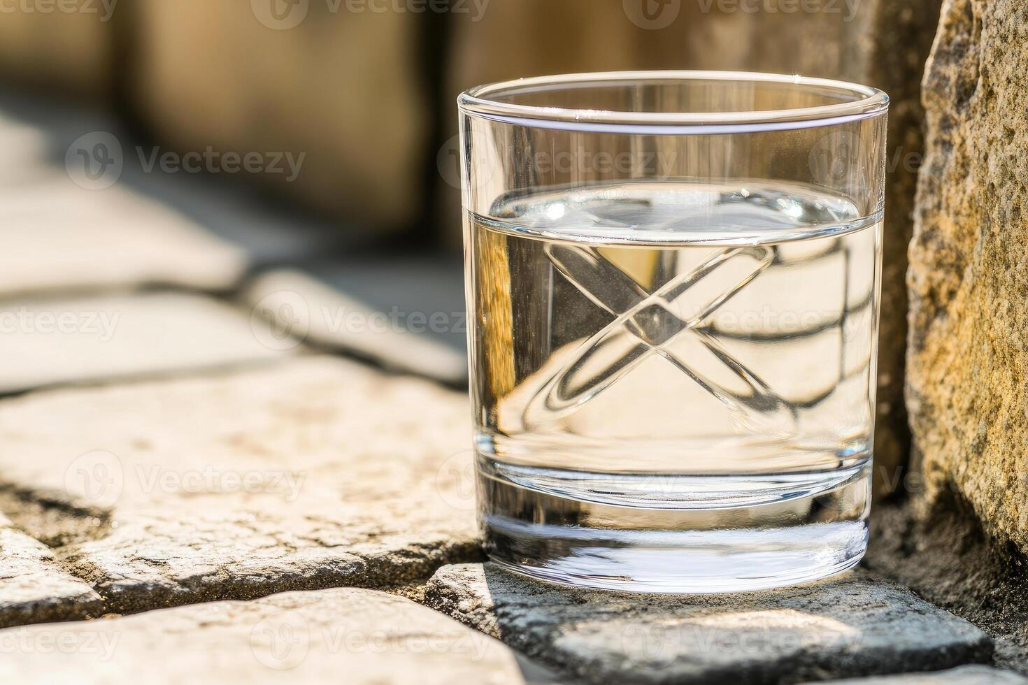 Clear glass of water on stone photo