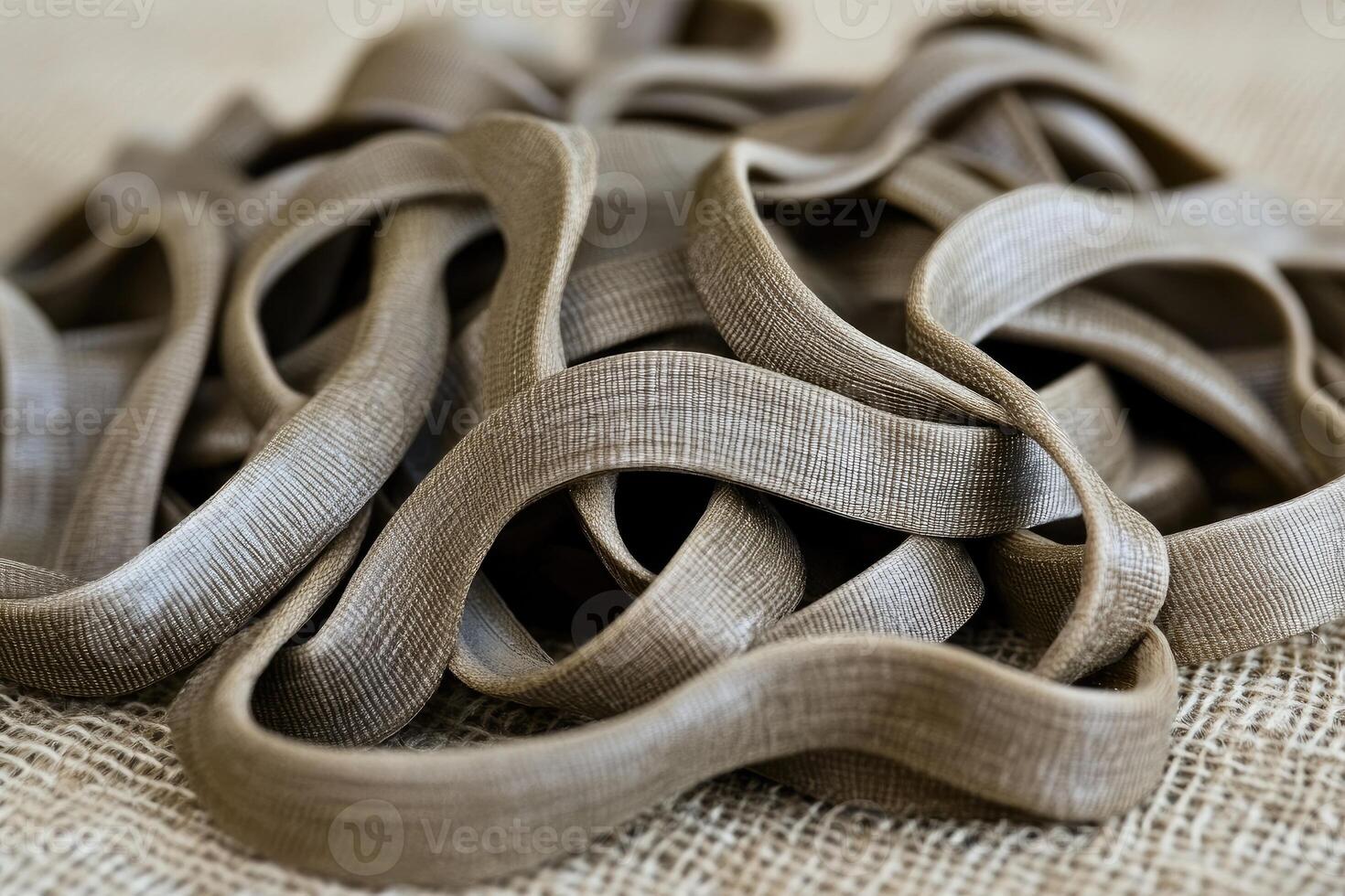 Dark brown pasta strands, a close-up view of a pile of uncooked noodles, with a slightly rough texture photo