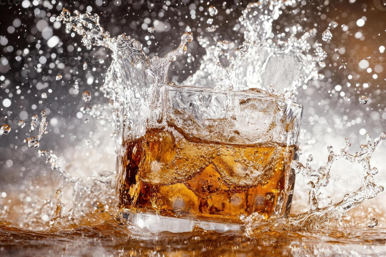 Splashing drink with ice photo