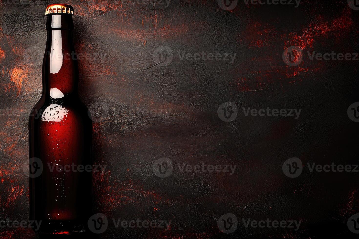 Dark beer bottle on textured surface photo