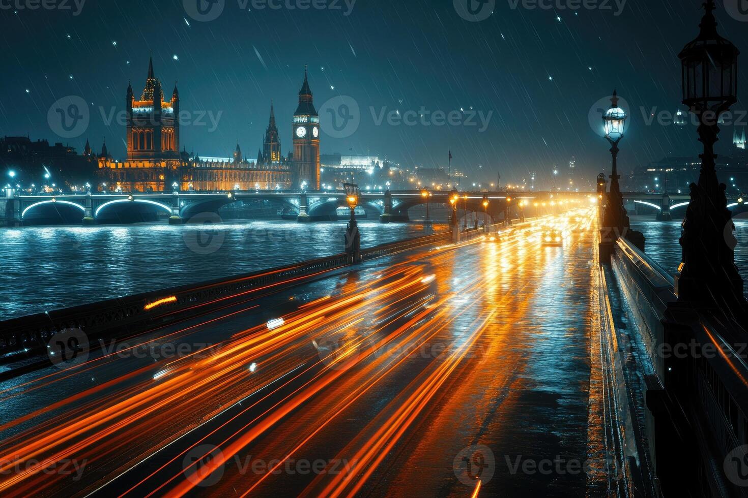 Nighttime cityscape view of London photo