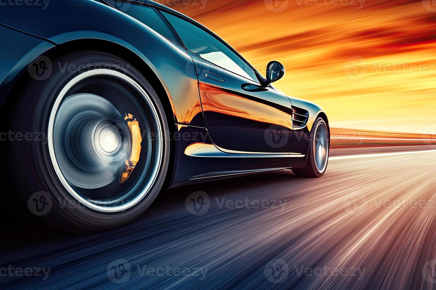 Fast car on a highway at sunset photo