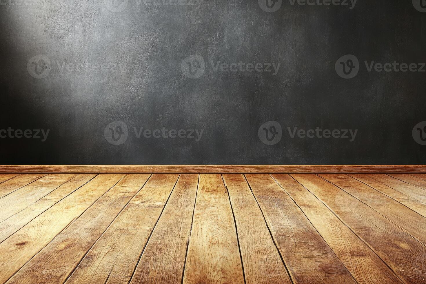 Empty room with dark wall and wooden floor photo