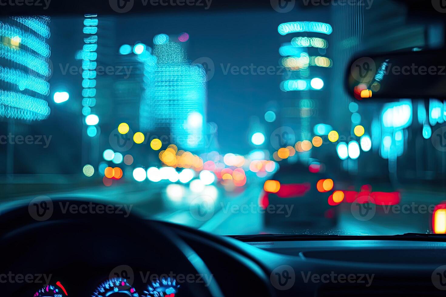 City night drive blurred view photo