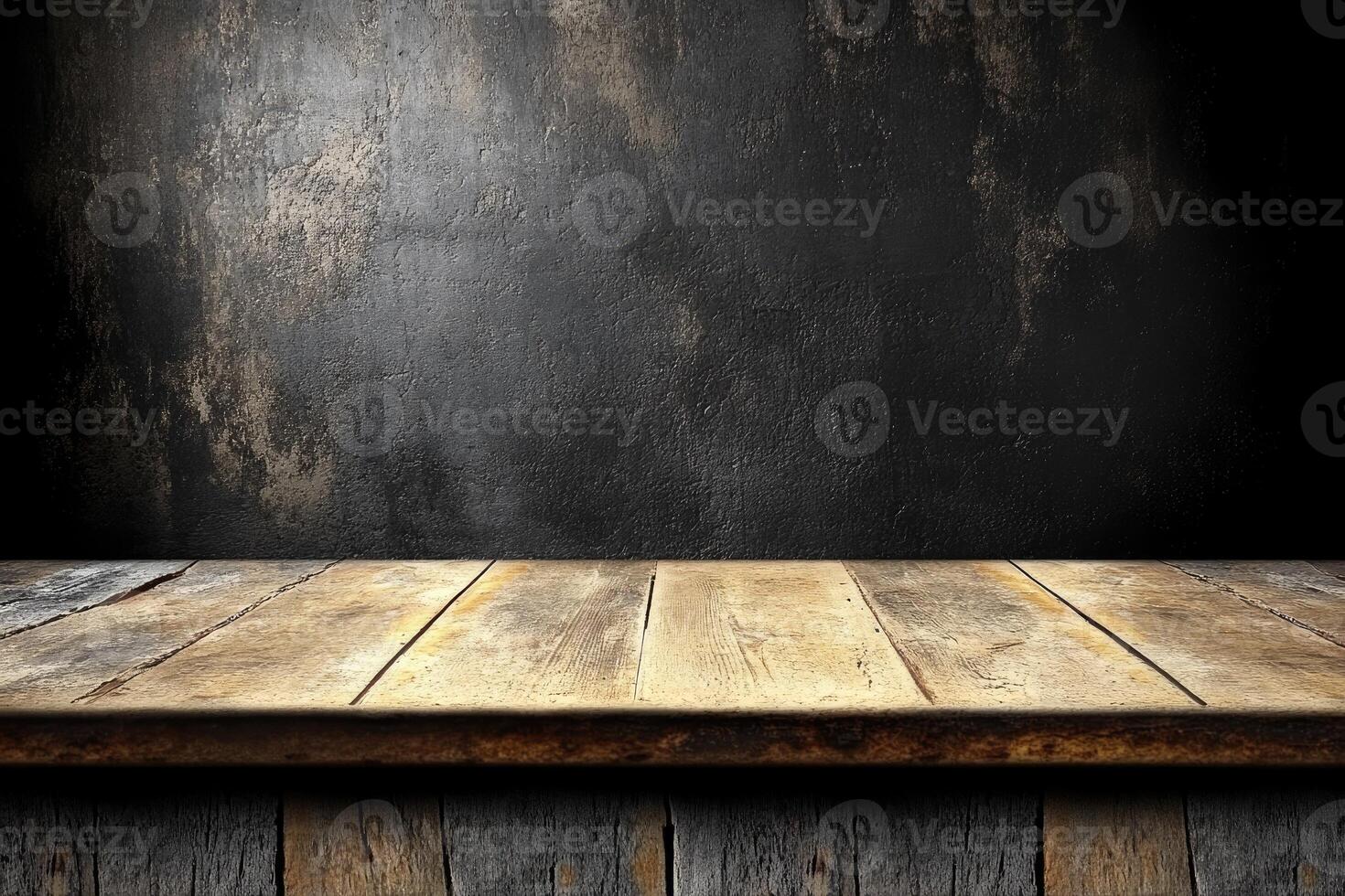 Wooden tabletop against a textured dark wall photo