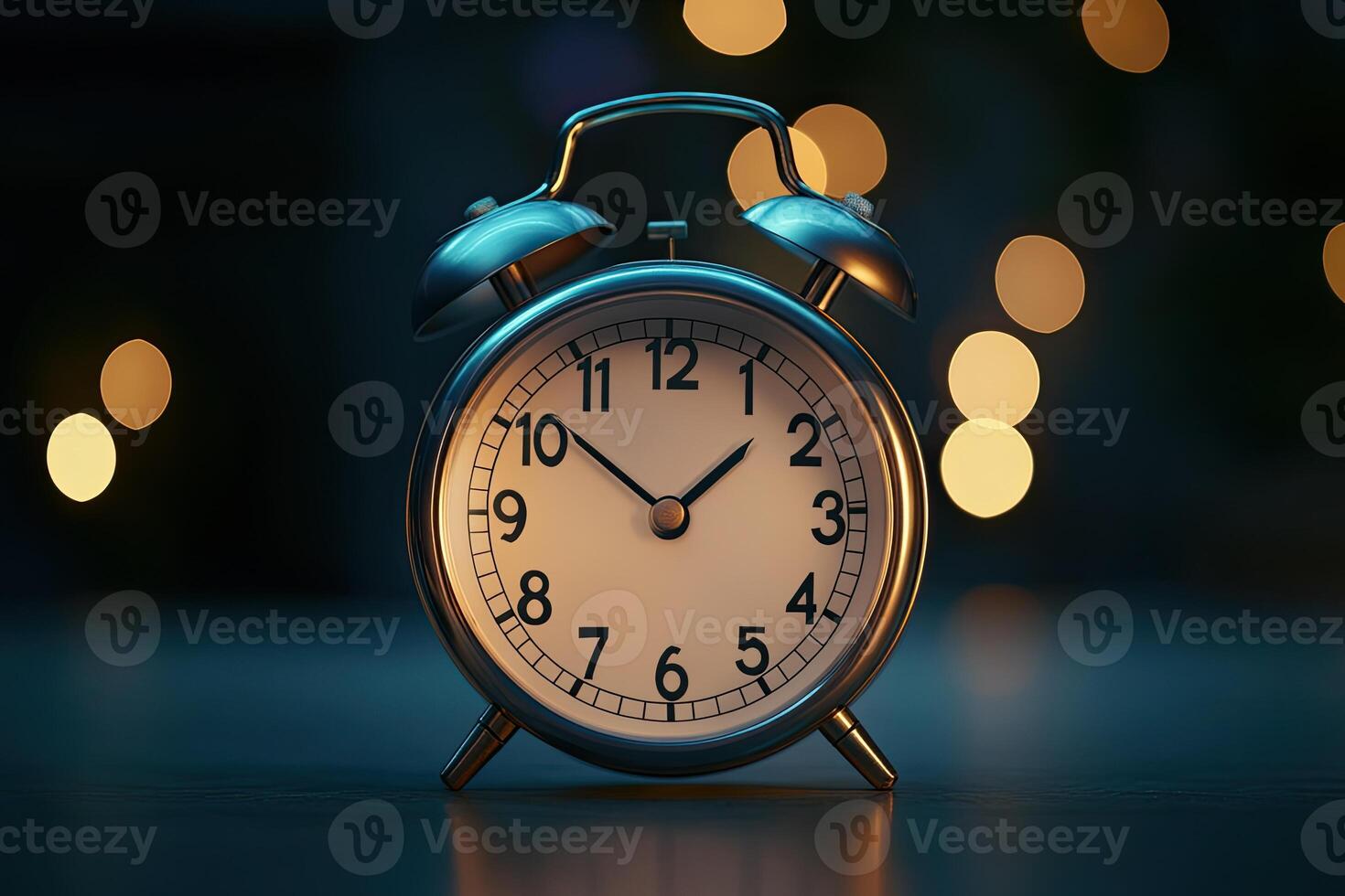 Classic alarm clock in a dimly lit room photo