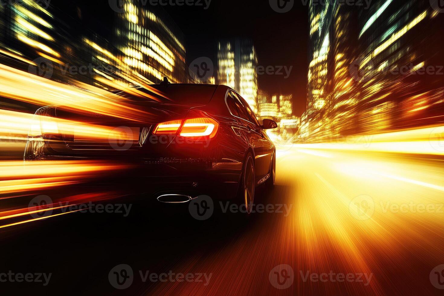 Fast car at night in a city photo