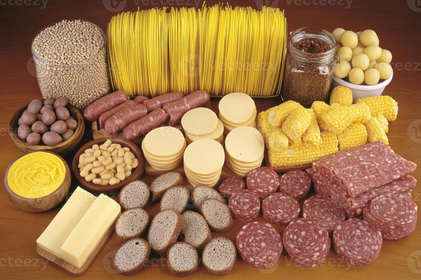 Variety of food products displayed photo