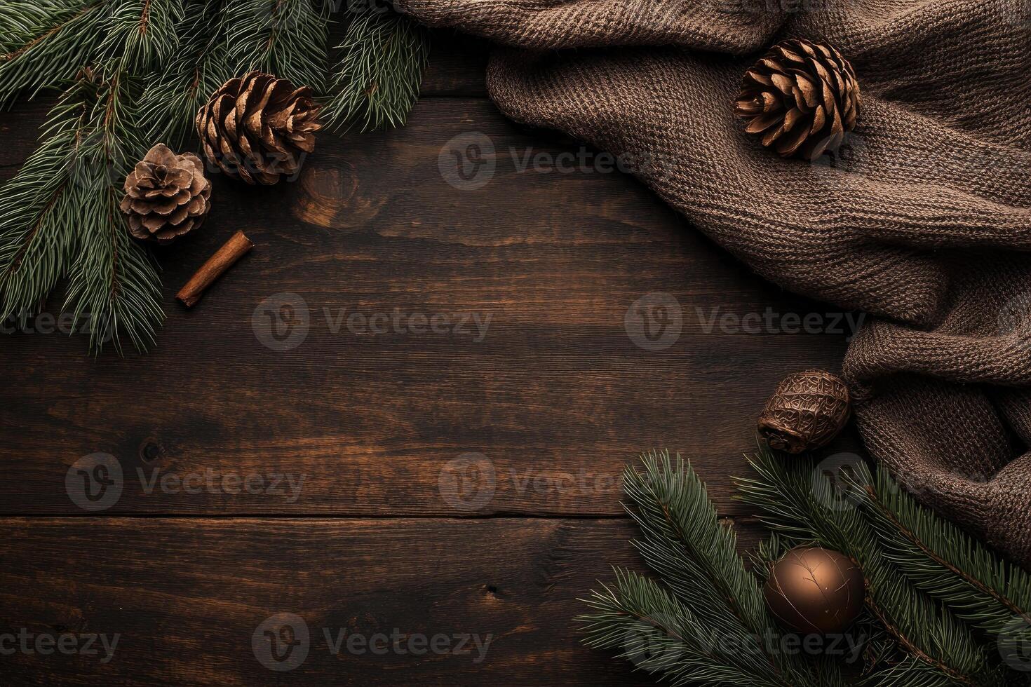 Festive Christmas corner decor on a rustic wooden table photo
