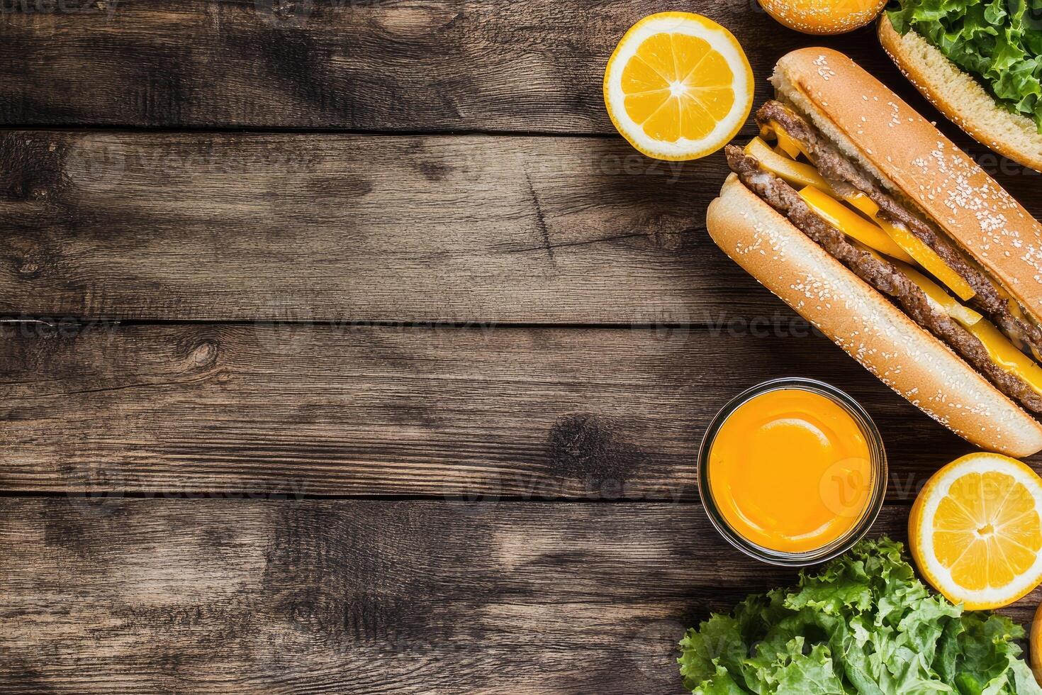 Gourmet sandwich on rustic wooden table photo