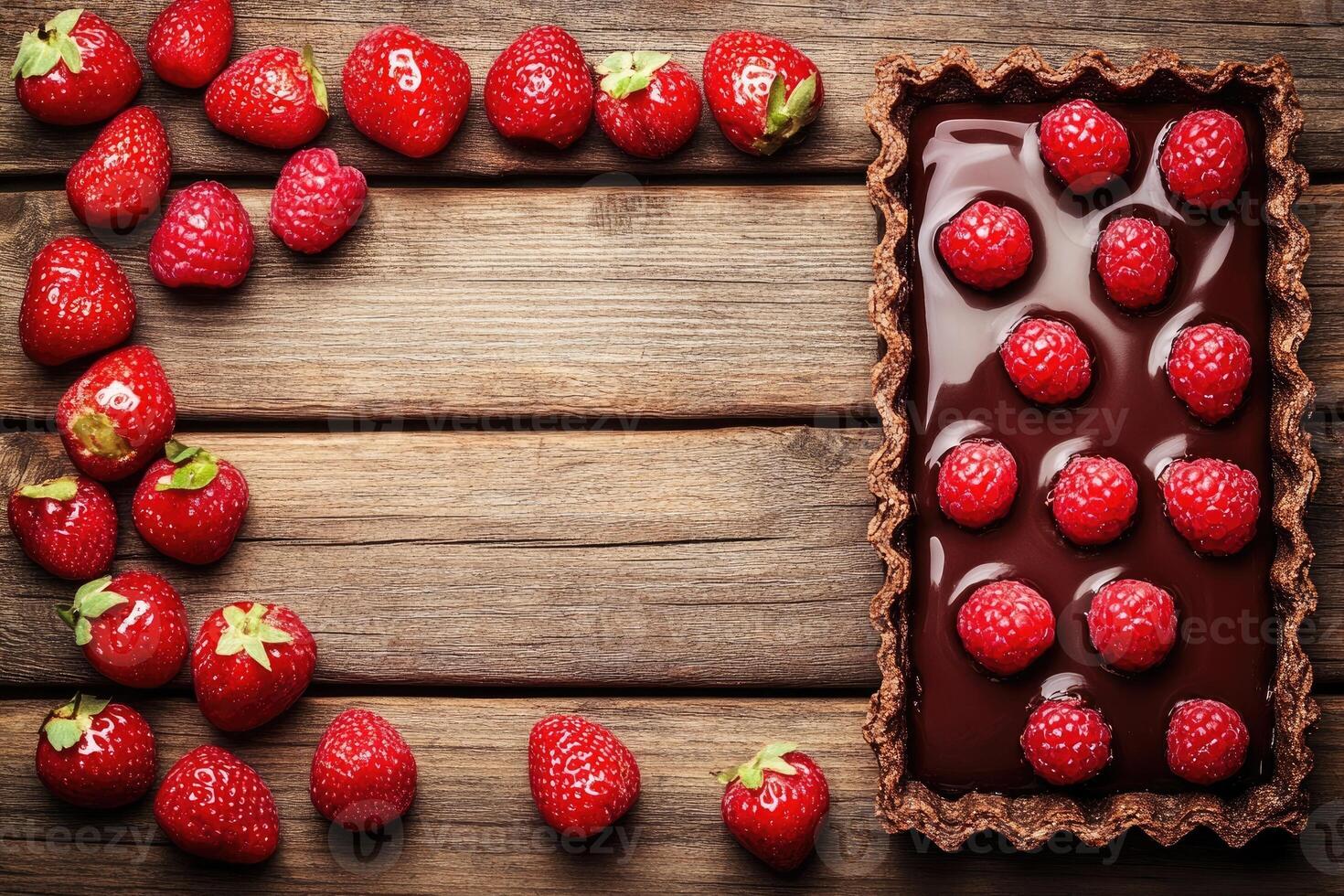 Fresh fruit tart on rustic wood photo