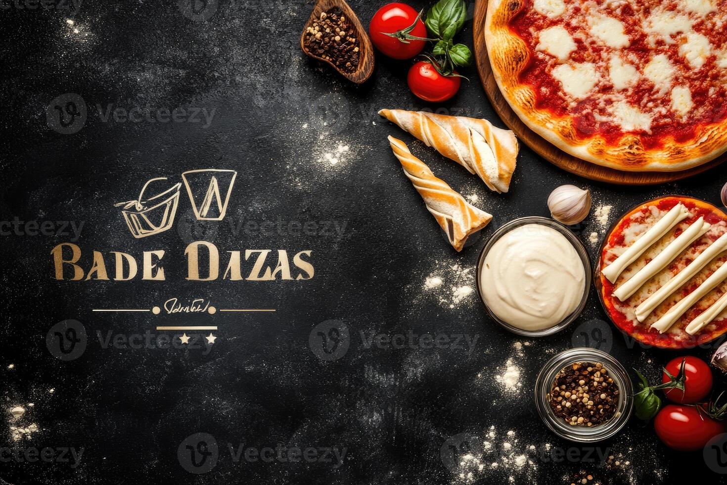 Pizza assortment with toppings and garnishes photo