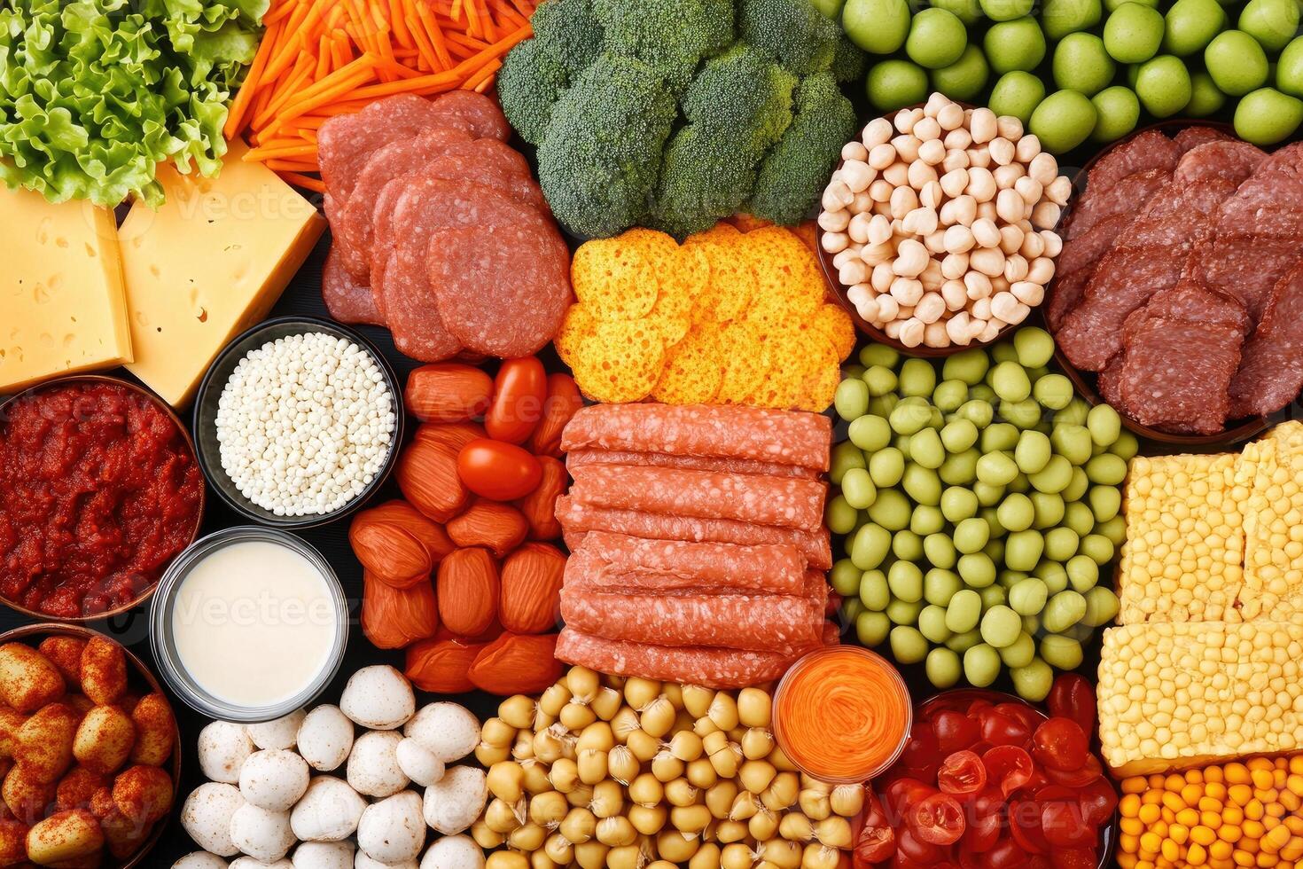 Assorted food ingredients for a variety of dishes photo
