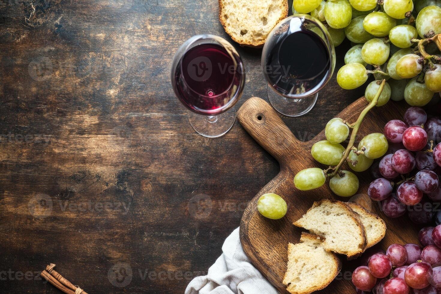 Wine and Bread with Grapes photo