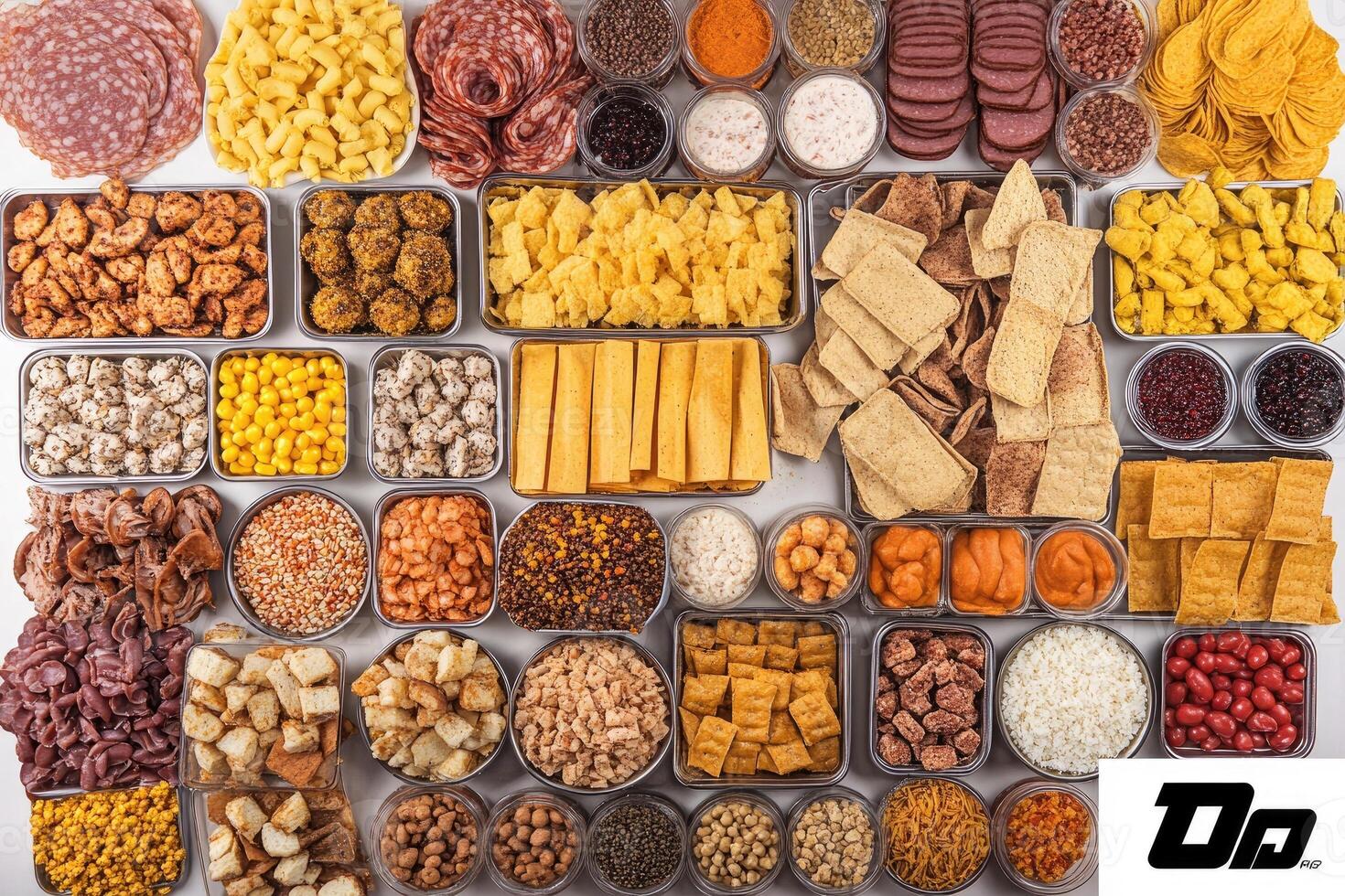 Assorted snack foods in small containers photo