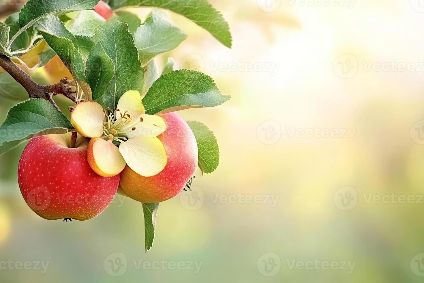 Apples and blossoms on branch photo